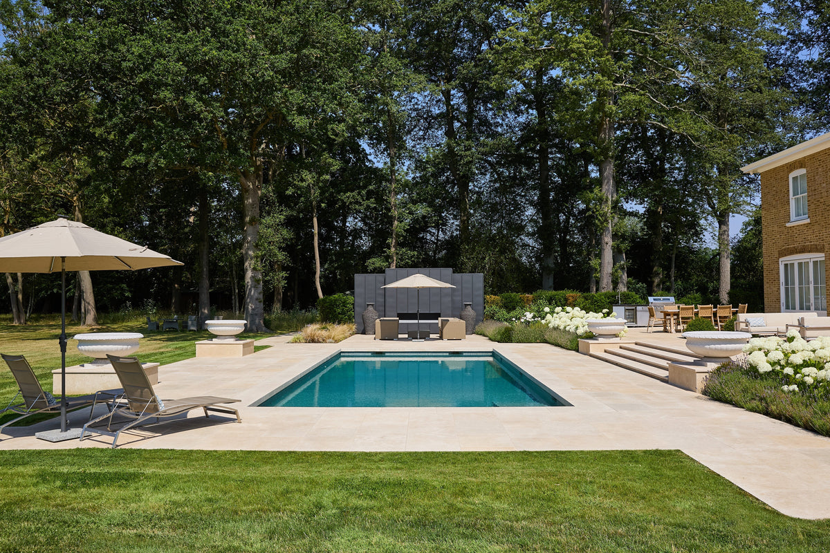 Edge of the Estate — Woolmers Park pool and patio