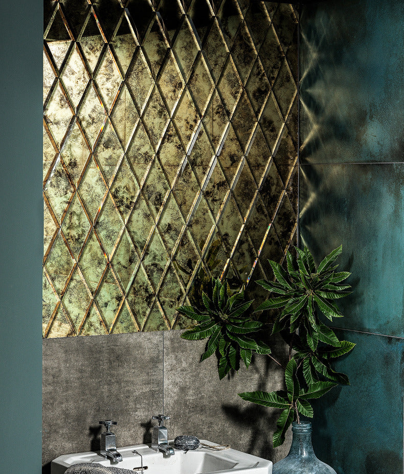 Rococo Glass Mirror Diamond Brass