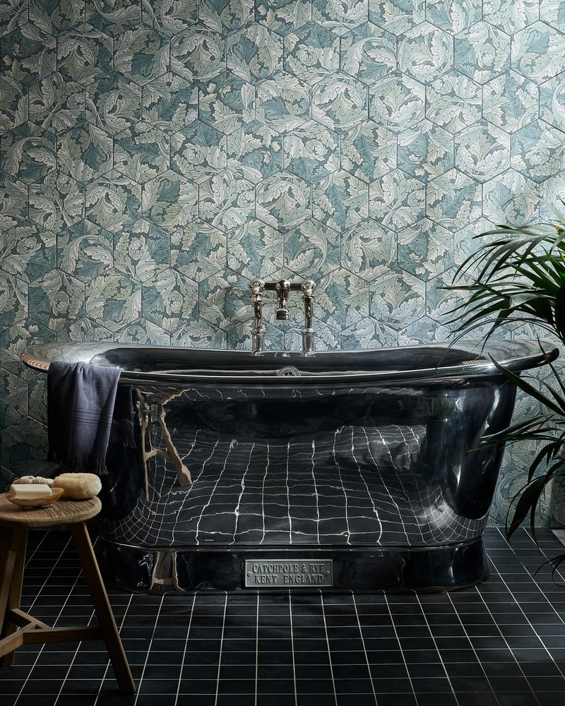 Victorian Style™ Porcelain Anthracite Field|Credit: Catchpole & Rye Bathtub|folly-moss-porcelain-hex-melange