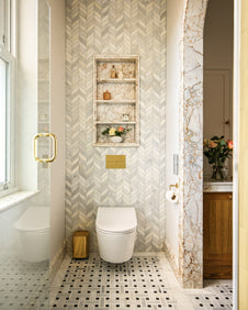 Zen Marble Honed Finish Leaf Mosaic|Bathroom design, installation and photography by Simply Bathrooms (Surrey) Ltd.|zen-marble-honed-finish-grand-basket-weave, ottoman-marble-honed-slab