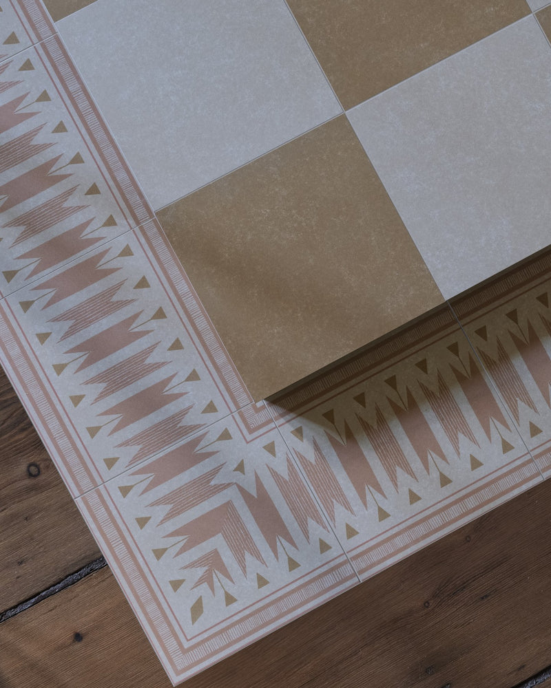 Aventuras Linen Field Porcelain||aventuras-ochre-field-porcelain, aventuras-ziggy-border-terracotta-porcelain, aventuras-ziggy-corner-terracotta-porcelain