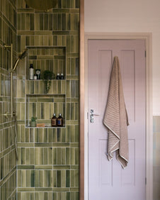 Stone Glaze Ceramic Lemongrass Gloss Brick|Bathroom design, installation and photography by Simply Bathrooms (Surrey) Ltd.|abbey-porcelain-parquet-blend