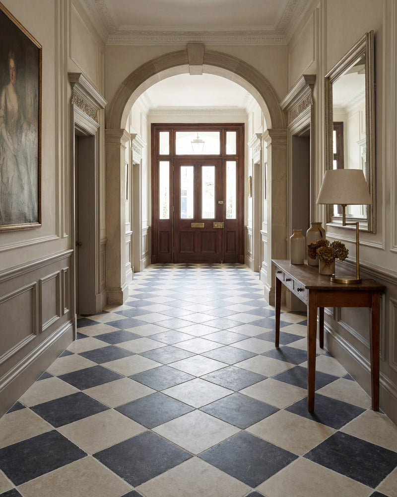 Ludlow Porcelain Charcoal||Chequerboard with Ascoli Avorio|ascoli-porcelain-avorio