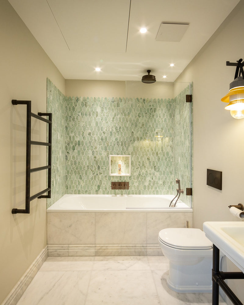 East Java Hummingbird Marble Plume Mosaic|Designer: Layzell Architects|long-island-marble-honed-finish