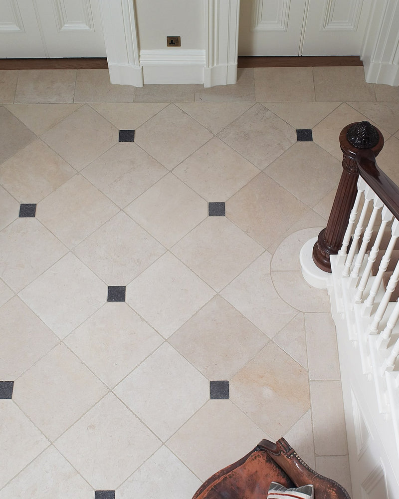 Mallory Limestone Tumbled Finish||Paired with Tora Blue Tumbled Cabochons|tora-blue-limestone-tumbled-cabochon