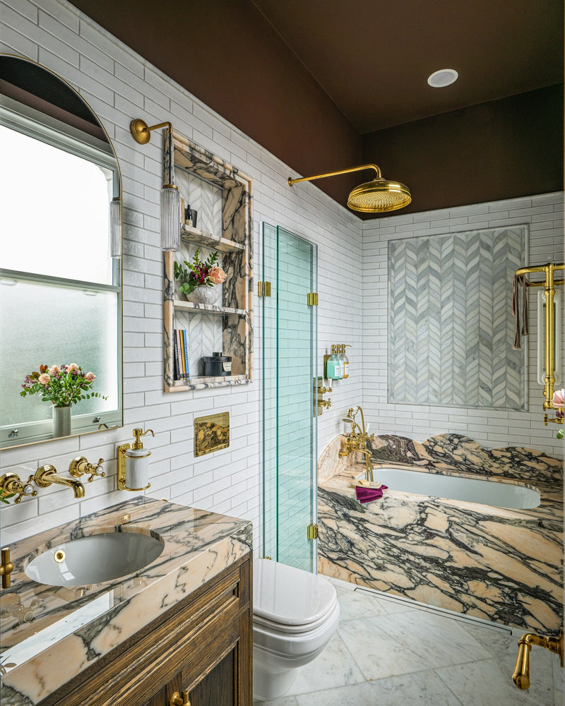 Long Island Honed Bead||Bathroom design, installation and photography by Simply Bathrooms (Surrey) Ltd.|zen-marble-honed-leaf-mosaic