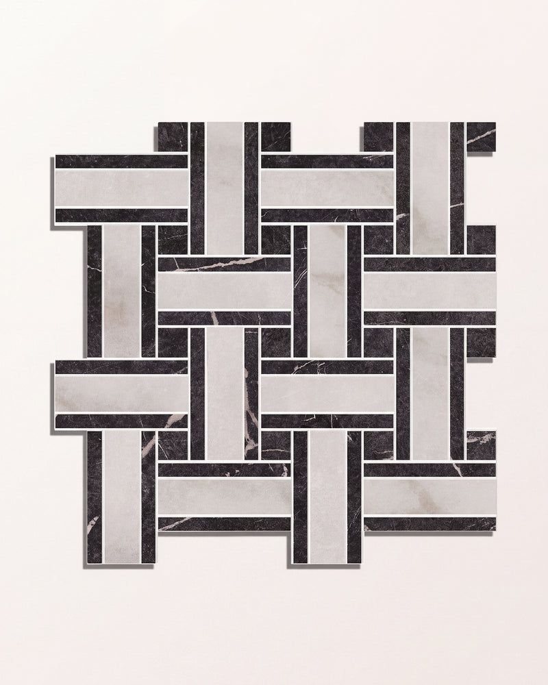 East Village Porcelain Basketweave Mosaic Bianco