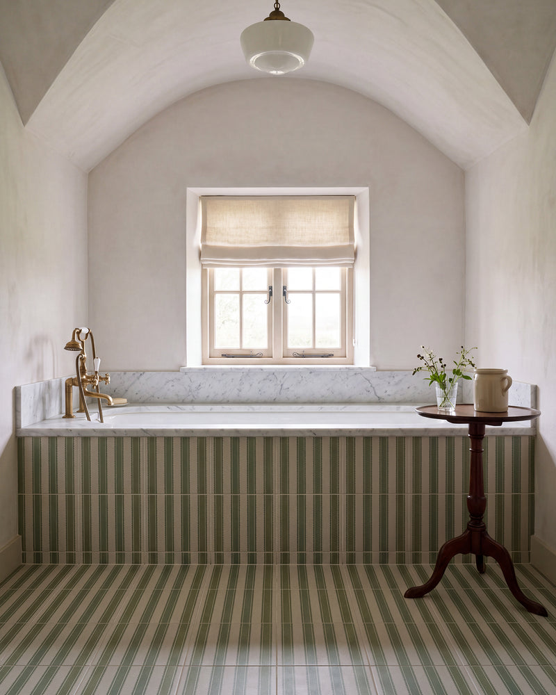 Sanderson - Pinetum Stripe Sage Porcelain||Carrara-C-Marble-Slab