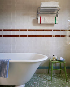 Tunstall Ceramic Square Deep White|@overdale_house|rialto-real-terrazzo-laguna-honed, avebury-ceramic-burnt-caramel-crackle-glaze, victorian-style-wall-ceramic-olive-green-dado