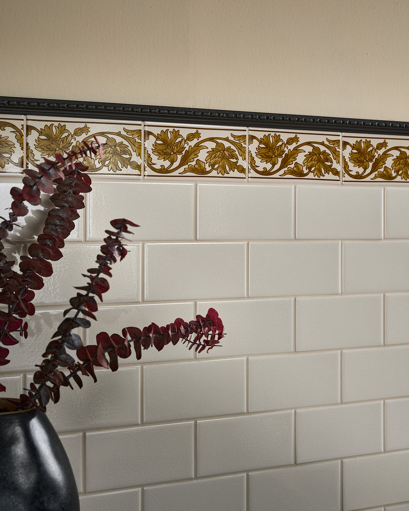 Victorian Style™ Wall Ceramic Cotton White Metro||ornamento-composite-trim-luxe, victorian-style-wall-ceramic-decor-carnation-border-ochre