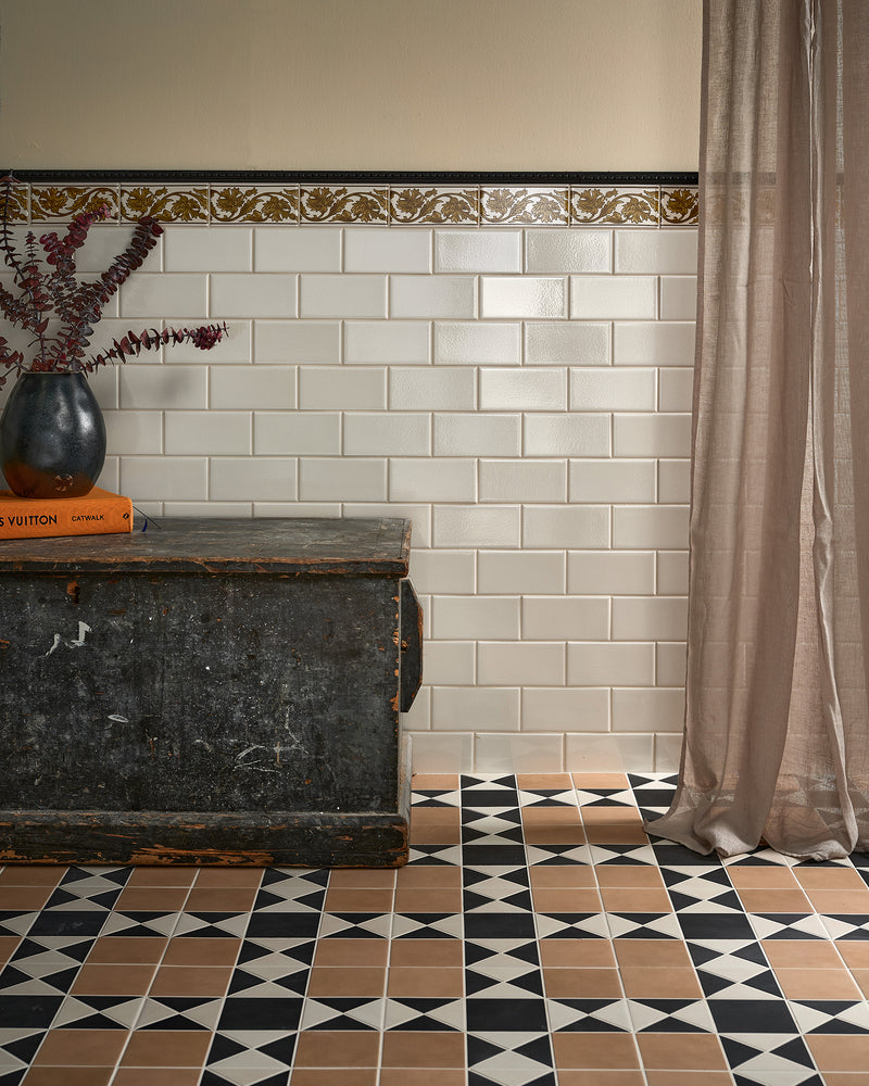 Victorian Style™ Wall Ceramic Cotton White Metro||ornamento-composite-trim-luxe, victorian-style-wall-ceramic-decor-carnation-border-ochre, victorian-style-porcelain-finchley-pattern-sandstone